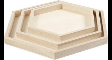 Creativ Company Houten Dienbladen Hexagon set 3 stuks 21-31 cm