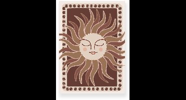 Aluminium plaat 20x30 cm - Poster - Zon met gezicht - Beige - Bruin - Boho - Spiritueel - Muurdecoratie - Wanddecoratie