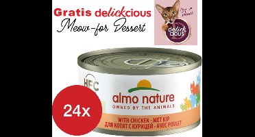 Almo Nature kitten met kip 24 x 70 gram met GRATIS Delickcious dessert