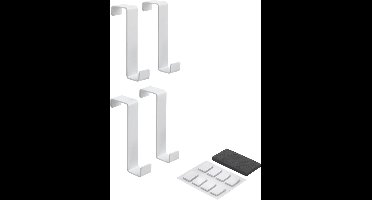 Metaltex - Deurhaak Set - 4 Stuks - Deurhaken - Wit met Antislip Pads - Ophanghaak - Voor 1,6 en 2,2 cm Deuren