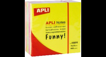 Apli – Cube Block zelfklevende notities 75 x 75 mm 400 vellen geel roze groen en oranje glanzend