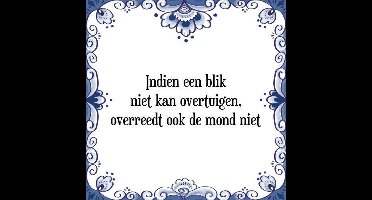 Tegeltje met Spreuk (Tegeltjeswijsheid): Indien een blik niet kan overtuigen, overreedt ook de mond niet + Kado verpakking & Plakhanger