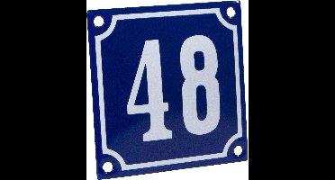 Emaille huisnummer blauw/wit nr. 48 10x10cm