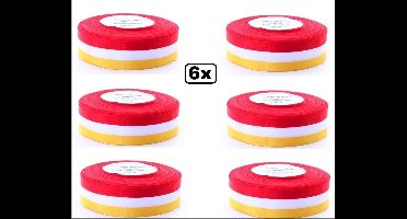 6x Medaille lint rood/wit/geel 25 mtr op rol  - medaille lint carnaval rood wit geel oeteldonk festival kampioen jubileum