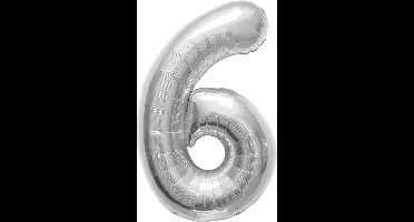Zilverkleurige cijferballon cijfer 6 - 86 cm