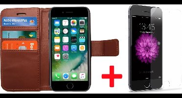 Hoesje geschikt voor Apple iPhone 7 Book Case Portemonnee + Screenprotector - Cover voor 3 Pasjes Bruin