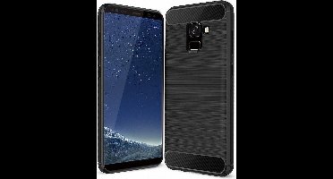 Geborsteld Hoesje geschikt voor Samsung Galaxy A8 (2018) Soft TPU Gel Siliconen Case Zwart