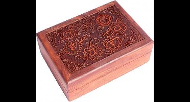 Tarotdoos 7 chakra's gegraveerd - 17.5x13x6.5 - Houten Sieradendoos