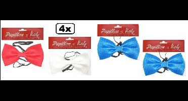 4x Vlinderstrik 13.5 x 7.5 cm blauw/rood/wit/blauw