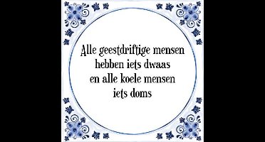 Tegeltje met Spreuk (Tegeltjeswijsheid): Alle geestdriftige mensen hebben iets dwaas en alle koele mensen iets doms + Kado verpakking & Plakhanger