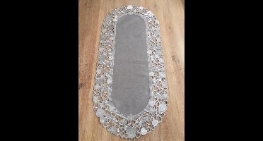 Tafelloper - Linnenlook - licht Grijs met blaadjes - Loper 45 cm