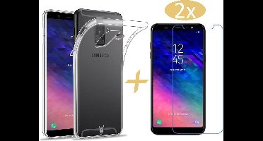 Hoesje geschikt voor Samsung Galaxy A6 (2018) Hoesje Transparant TPU Siliconen Soft Gel Case + 2x Tempered Glass Screenprotector - van iCall
