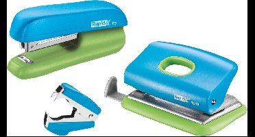 Rapid Mini Nietmachine F5 En Perforator Set - Perforteert To 10 Vel - Voor Mappen En Ringbanden - Blauw/Groen - Ideaal Voor School Of Studie