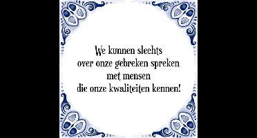 Tegeltje met Spreuk (Tegeltjeswijsheid): We kunnen slechts over onze gebreken spreken met mensen die onze kwaliteiten kennen! + Kado verpakking & Plakhanger