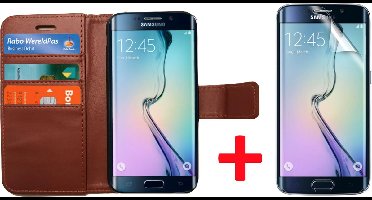 Hoesje geschikt voor Samsung Galaxy S6 Edge Book Case Portemonnee + Screenprotector Folie - Cover voor 3 Pasjes Bruin