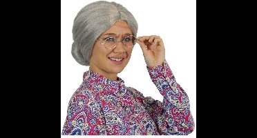 Witbaard - Pruik - Oma - Met knot - Luxe - Grijs