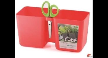 Kruidenpot Twins Cube Met Schaar 24x11x12cm KORAALROOD Prosperplast