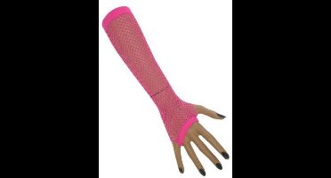 Nethandschoenen Vingerloos fluorescerend roze lang