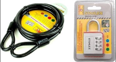 Staalkabel 1.5 m - met luxe aluminium cijferslot - hangslot 46 mm - fietsslot / kabelslot