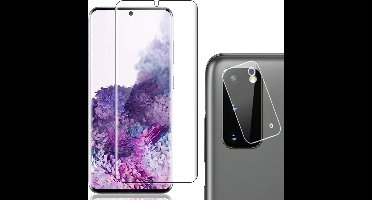 Screenprotector geschikt voor Samsung S20 - Glas PET Folie + Camera Protector Lens