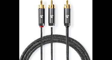Nedis Subwoofer-Kabel - RCA Male - 2x RCA Male - Verguld - 3.00 m - Rond - 4.5 mm - Grijs / Gun Metal Grijs - Cover Window Box