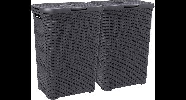 Curver Style Wasmand met Deksel - 60L - 2 stuks - Antraciet