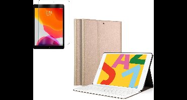Hoes met Toetsenbord geschikt voor iPad 2020 / 2019 10.2 inch - Screenprotector GlassGuard - Book Case Cover Goud