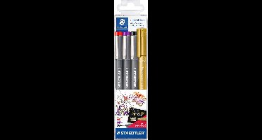 STAEDTLER pigment liner - 3 x 0,5 mm + gouden metallic marker GRATIS