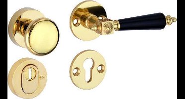 Veiligheidsgarnituur - PVD messing - Mi Satori - Mi Satori knop/kruk op - SKG Nouveau ebben messing gelakt bakeliet /messing PVD rechts