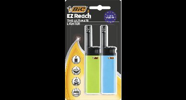 BIC EZ Reach Multifunctionele aansteker - kaarsenaansteker - Electronisch met lange hals - voor o.a. barbecue en vuurwerk - Diverse Kleuren - blister 2 stuks