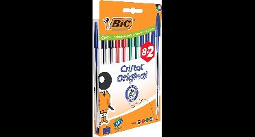 Bic Cristal balpen, medium, assorti, blister van 8 + 2 GRATIS
