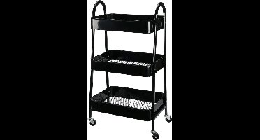 Storage Solutions Keukentrolley/plateau kast - zwart - metaal - 79 x 44 x 32 cm - 3 niveaus - draadmanden - opslag