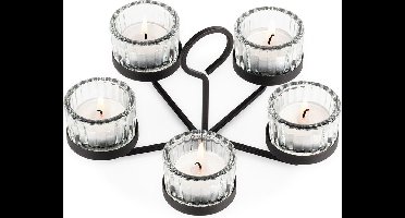 Kandelaar Metaal Zwart met Glazen Inzetstukken voor 5 Kaarsen 21x21x12 cm - Kaarsen - Kaarsenstandaard - Kaarsenhouder - Decoratie