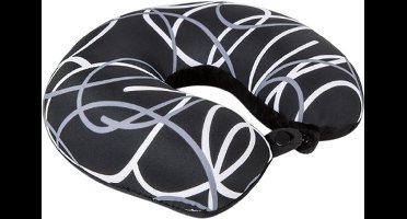 Kuschelmaxx Nekkussen - Reiskussen vliegtuig - Zwarte print - Stevig & zacht - Mooie print - Gevuld met microgranulaat - Vormvast & wasbaar - Ideaal voor op reis - Koele & warme zijde
