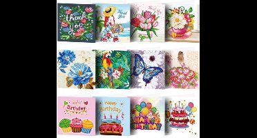 Kaarten - 04 - Verjaardagskaarten / Bedanktkaarten / Wenskaarten - Diamond painting - compleet pakket - Diamond painting by Wietske