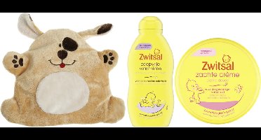 Zwitsal Cadeauset Baby & Cherry Belly Warmteknuffel Hond - Zwitsal Zachte Creme Pot - Zwitsal Wascreme - Cherry Belly Baby Warmteknuffel