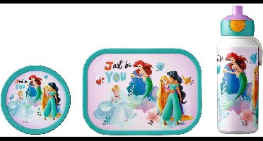 Mepal lunchset (pop-up fles, lunchbox & fruitbox) Campus - 400 + 750 + 300 ml - Broodtrommel en Drinkbeker voor kinderen - Bento box - Pop-up drinkfles - Disney Princess