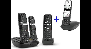Gigaset AS690A Trio Promo pack incl. gratis handset A690HX - Black&Silver quattro aktieverpakking, verlichte toetsen, groot display, handsfree bellen, 3 zwarte handsets + 1 zwart/zilver