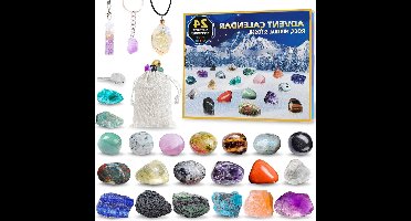 oCreon Adventskalender 2024 - Rock Collection voor Kinderen - 24 Edelstenen - Mineralen en Fossielen met Sleutelhanger
