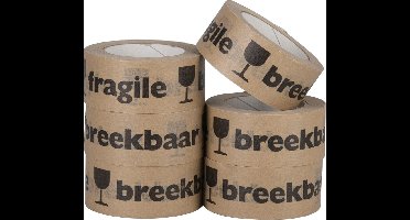 Kraft tape 'breekbaar fragile' 50 mm x 50 meter bruin | 6 stuks