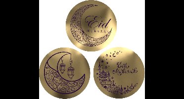 Etiket | Cadeauetiket | papier | Gold Eid Mubarak | ∅45mm | assorti | rol à 500 stuks