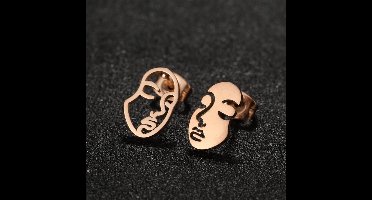 dames oorknoppen met gezicht-RVS oorknoppen-rosegouden-7mm-12mm