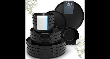 ApexArte® Serviesset 12 Persoons - Serviessets - Bordenset - Chique Bordenset - Porselein - Zwart