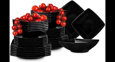 ApexArte® Serviesset 12 Persoons - Serviessets - Bordenset - Chique Bordenset - Porselein - Zwart