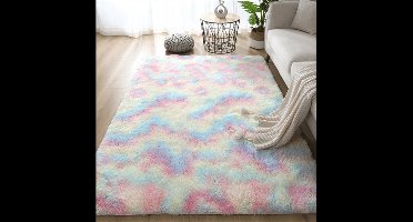 Vloerkleed regenboog - tapijt - pluizig - pluche - woondecoratie - kamerdecoratie - kinderkamer - 80 x 120 cm