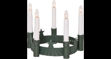 LED-kaarskroon "Santa Lucia", 5-vlammig, kunststof, groen, maat verstelbaar, op batterijen, 21 cm