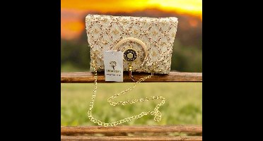 Damestas - Vedantan - Handtas - 16 x 22 cm - Kleurrijk borduurwerk - embroidery - Avondtasje - Partij - Prom - Bruiloft - Feesten - Schattige - Creme wit - gouden