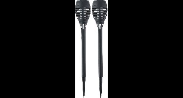 2x grundig solar tuinlamp fakkel - vlam effect - zwart - 48 cm - op steker - tuinverlichting - zonne-energie