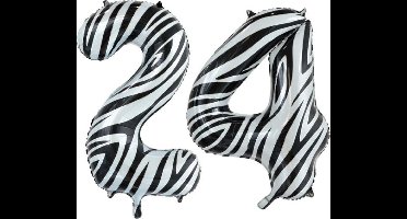 Folieballon 24 jaar zebra 86cm