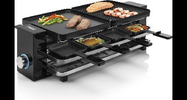 Princess Gourmetstel 162925 - Raclette Piano Black 8 personen - Regelbare thermostaat - 1200W - Parking deck voor gebruikte pannetjes – 8 pannetjes - 2 meter snoer